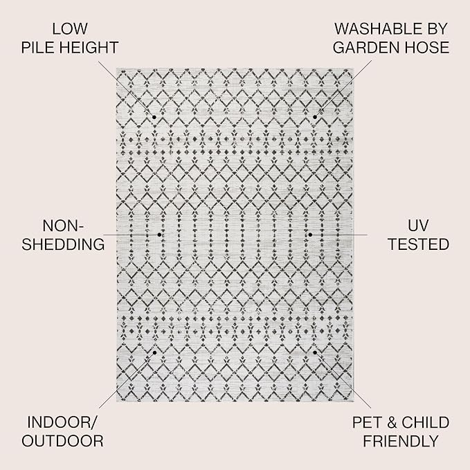 JONATHAN Y Moroccan Geometric Indoor Outdoor Square Area Rug 6X6 Cream/Black - Image 2