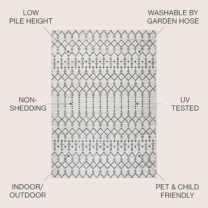 JONATHAN Y Moroccan Geometric Indoor Outdoor Round Area Rug 9 Ft Cream/Black - Image 3