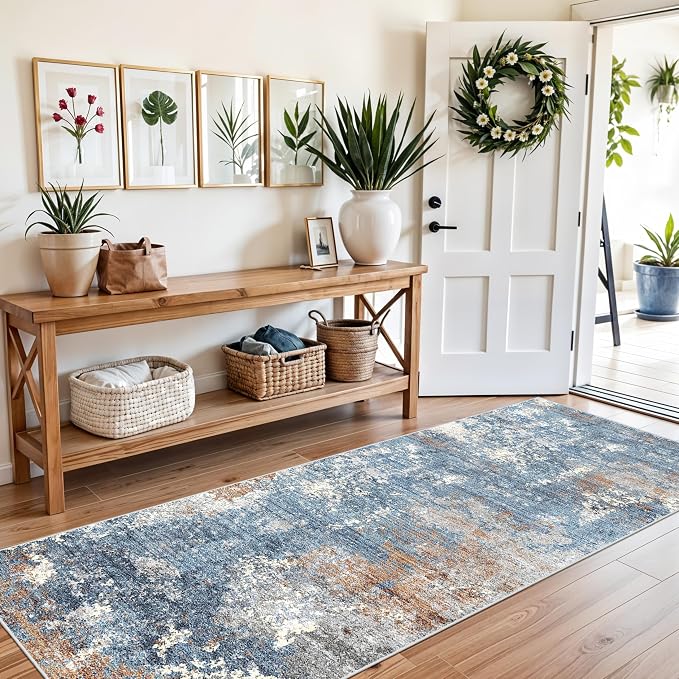 3x8 Washable Hallway Runner – Non-Slip Abstract Modern Neutral Wide Carpet - Image 3