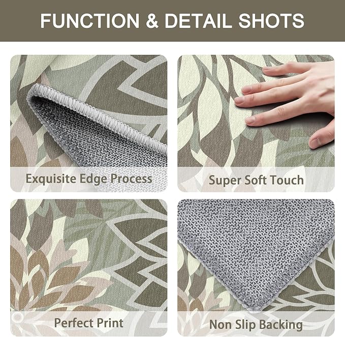 3x5 Washable Rug for Living Room Tropical Botanical Modern Floral Chenille Area - Image 4