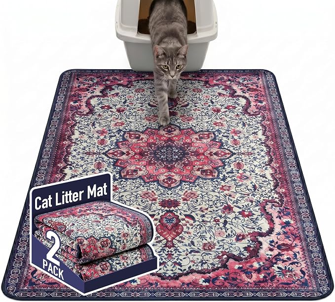 Hompet Cat Litter Mat 2 Pack, 48x60 Large Machine Washable Trapping Mats by Hompet