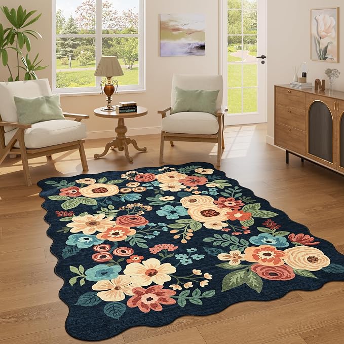 DUKINO 4x6 Area Rug, Floral Non-Slip Indoor Washable Rug - Image 3