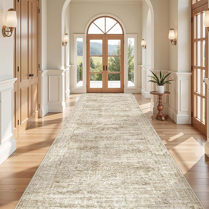 4x12 Runner Rug for Hallway, Low-Pile Wide Runner for Entryway, Long Washable - Image 3