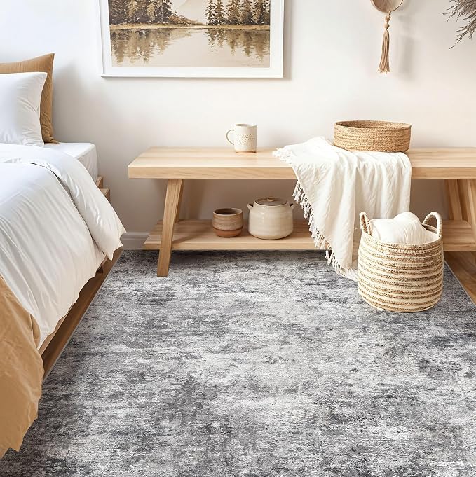 UERMEI Square Area Rugs : Washable 6x6 Neutral Modern Abstract Carpet - Image 4