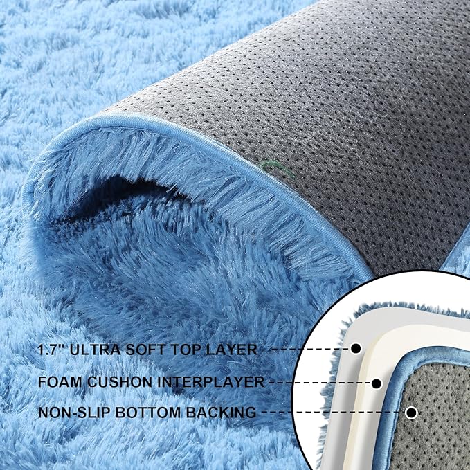 3x5 Rugs for Bedroom, Small Fuzzy Shag Soft Non-Slip Carpet for Kids Girls and - Image 3