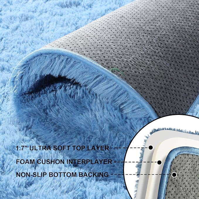8x10 Area Rugs for Living Room, Large Fluffy Blue Rugs for Bedroom, Fuzzy Shag - Image 4