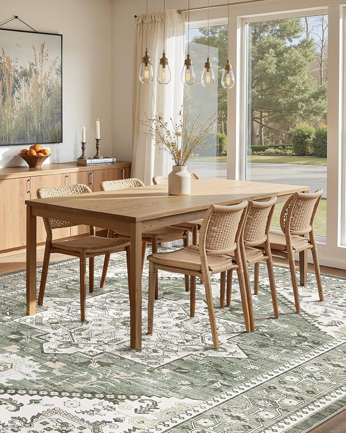 9x12 Vintage Area Rug: Washable Neutral Soft Non Slip Thin Large Floor Carpet - Image 8