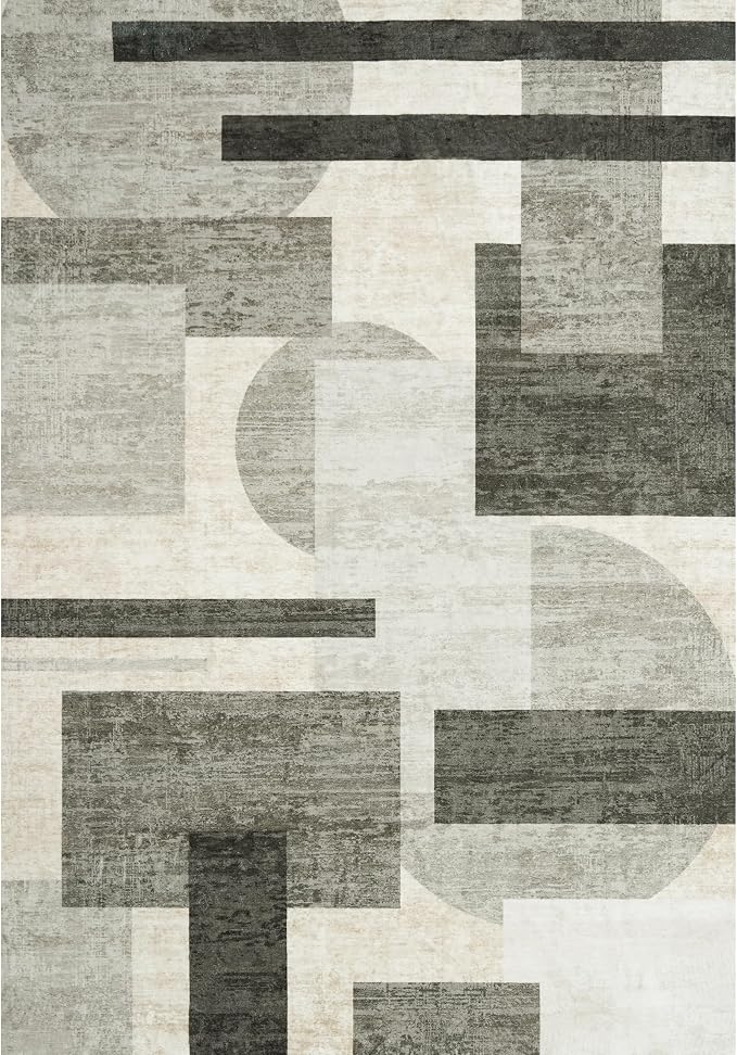 4x5 Washable Entryway Office Rug: Mid Century Modern Area Rugs Geometric Non - Image 7
