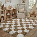 PureCozy 4x6 Area Rugs for Kids Room Brown Soft Shag Checkered Rug Modern by PureCozy