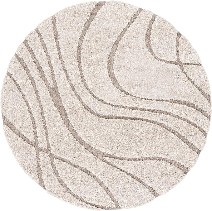 SAFAVIEH Florida Shag Collection 9' Round Cream/Beige SG471 Abstract Wave - Image 3