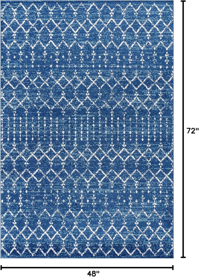 JONATHAN Y Boho Vintage Diamond Blue/White Indoor Area Rug 4X6 ft, Moroccan Hype - Image 2