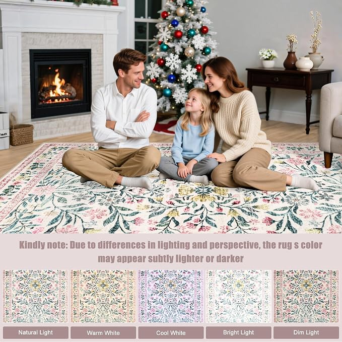 8x10 Area Rugs for Living Room: Floral Washable Rug Vintage Large Soft Boho - Image 8