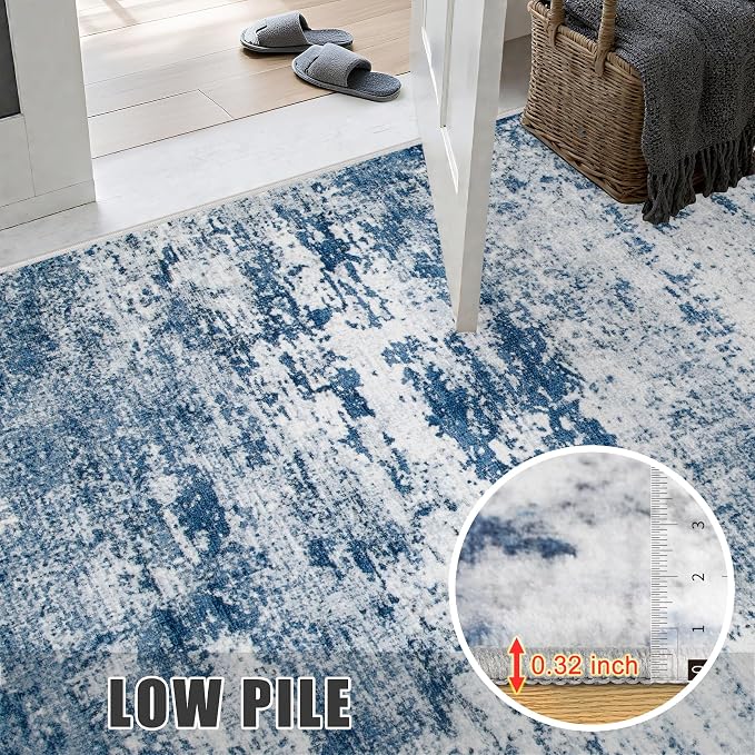 2.6'x10' Runner Rug Washable Rug: Modern Abstract Soft Thin Runner Rug Blue - Image 7