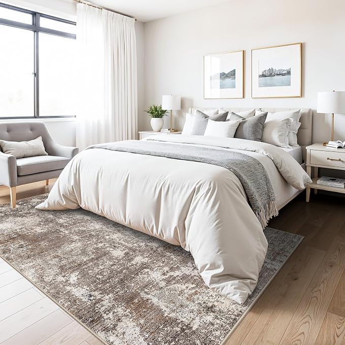 5x8 Washable Living Room Area Rug Modern Neutral Abstract Rug - Image 7