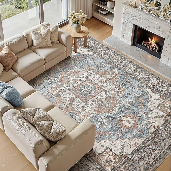 7x9 Area Rugs Living Room: Washable Vintage Rug Large Non-Slip Stain Resistant - Image 3