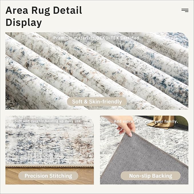 Soalmost 7x10 Area Rug for Living Room Washable Abstract Vintage Soft Thin - Image 6