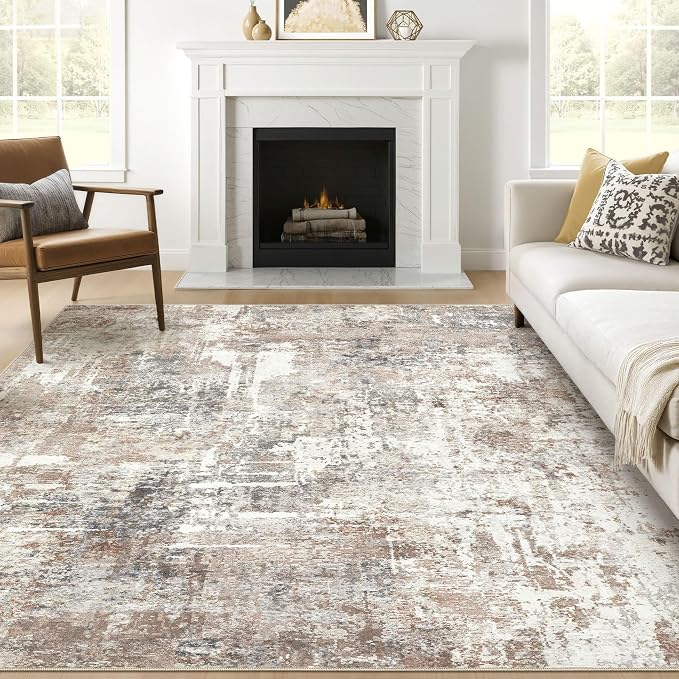Square Rug 7x7 Living Room: Large Washable Abstract Modern Soft Area Rug Stain by LOONGRUG