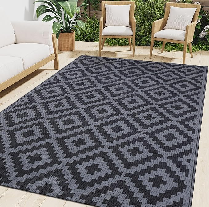 Smiry Waterproof Outdoor Rug 4x6 ft, Reversible Plastic Straw Patio Camping Rugs by Smiry
