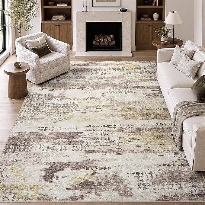 DCX Abstract Area Rug 5x7, Washable Brown Modern Rug by DCXWashableRug