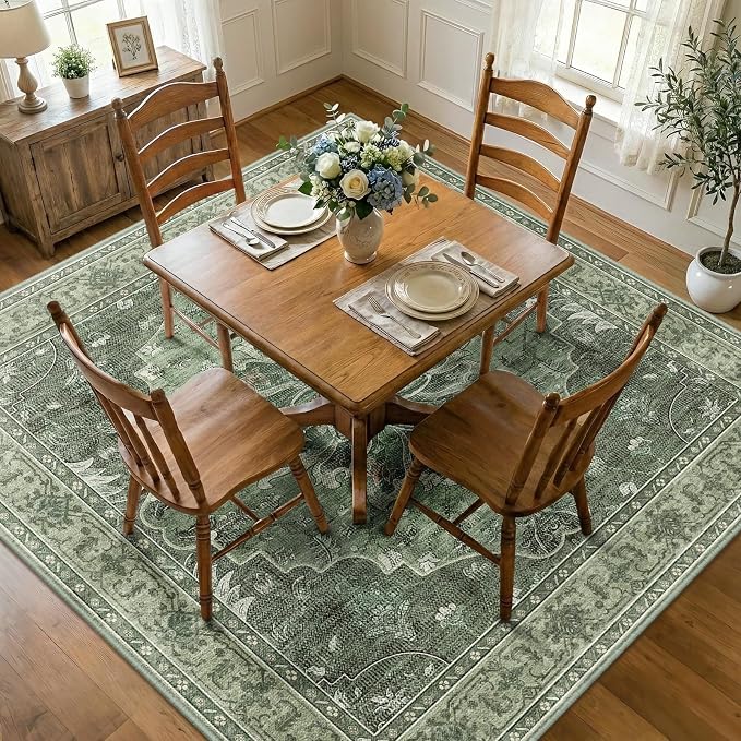 RELEANY Area Rugs Square 8ft Washable Non-Slip, Floral Vintage Distress - Image 2