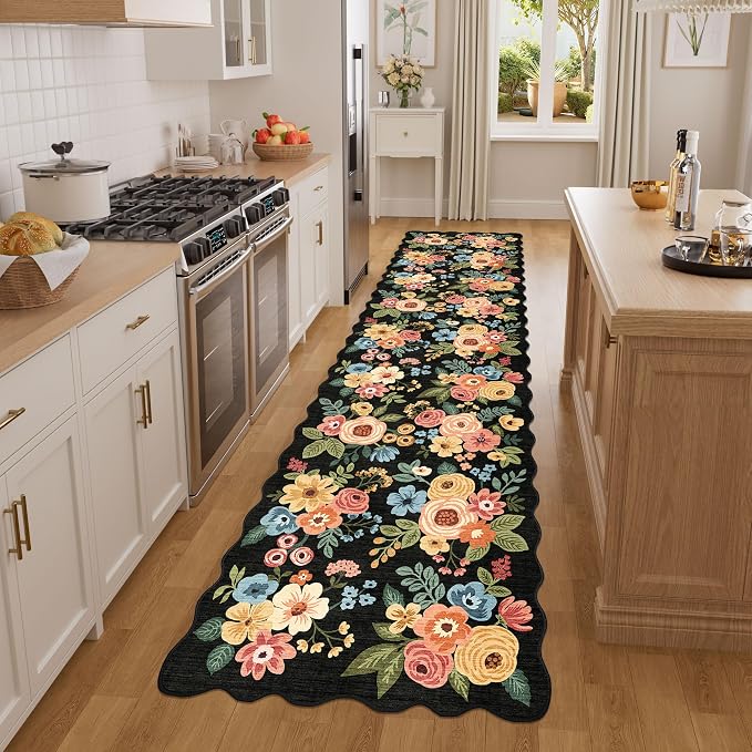 DUKINO 2x8 Washable Runner Rug, Lightweight Soft Floral Hallway Rug Runner by DUKINO