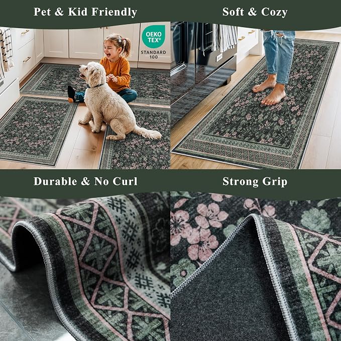 Kitchen Rugs 3 Piece Set, Washable Non-Slip Farmhouse Kitchen Mats - Image 4