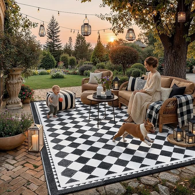 HUGEAR Outdoor Waterproof Rug 9'x12' Plastic Straw Rugs Washable Reversible by HUGEAR