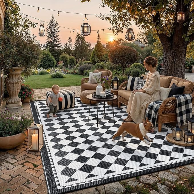 HUGEAR Outdoor Waterproof Rug 8'x10' Plastic Straw Rugs Washable Reversible by HUGEAR