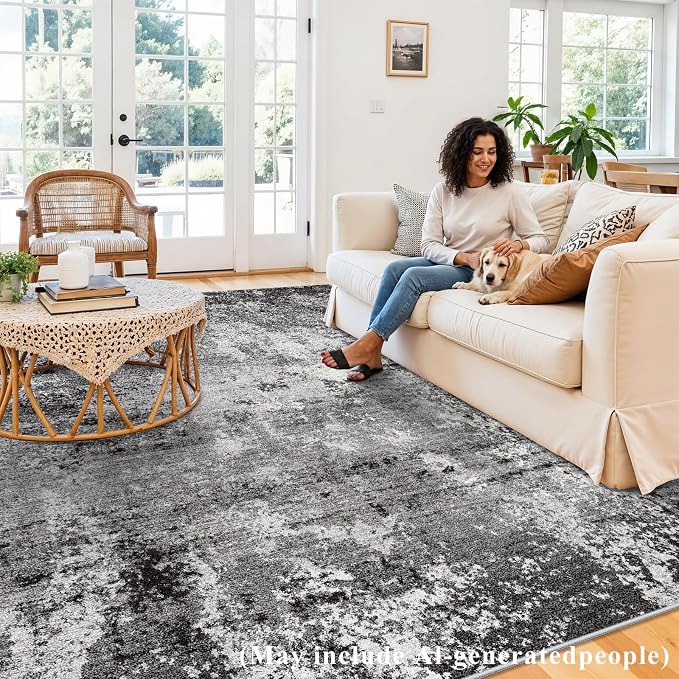 8x10 Washable Living Room Rug – Modern Neutral Abstract Large Area Rug - Image 3