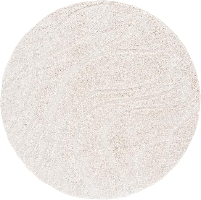 SAFAVIEH Florida Shag Collection 10' Round Cream / Cream SG471 Abstract Wave - Image 3