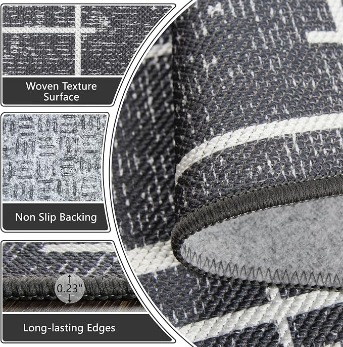 Non Slip Hallway Runner Rug 2.6x12, Modern Distressed Stripe, Washable Extra - Image 4