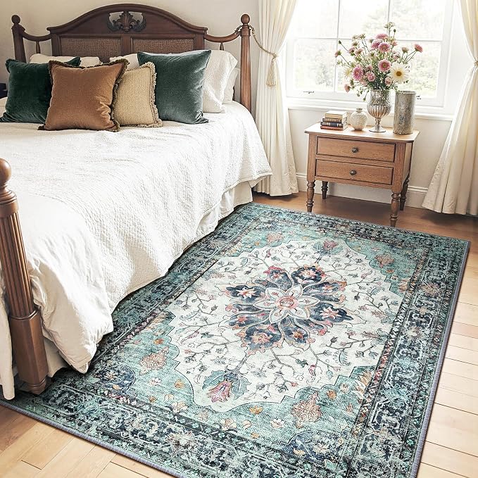 RELEANY Area Rugs 5'x7' Washable Non-Slip, Floral Vintage Distress Medallion - Image 2