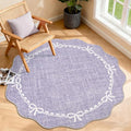 GarveeHome Scalloped Bow Rug for Living Room, 4ft Round Rugs Washable Solid by GarveeHome
