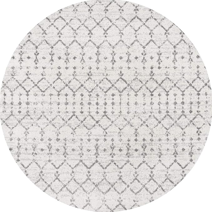 JONATHAN Y Boho Vintage Diamond Cream/Gray Round Area Rug 6 ft, Moroccan Hype - Image 2