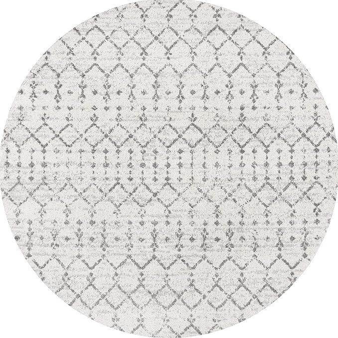JONATHAN Y Boho Vintage Diamond Cream/Gray Round Area Rug 8 ft, Moroccan Hype - Image 2