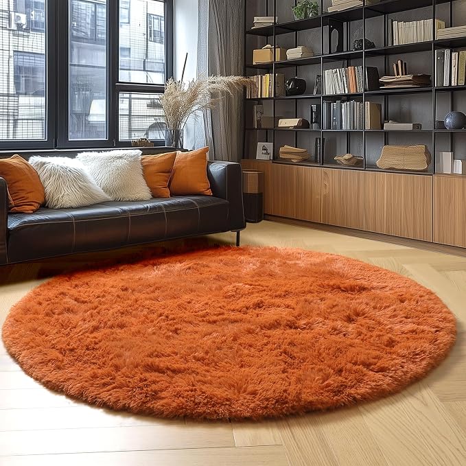 Amdrebio Burnt Orange Round Area Rug 5Ft - Image 3