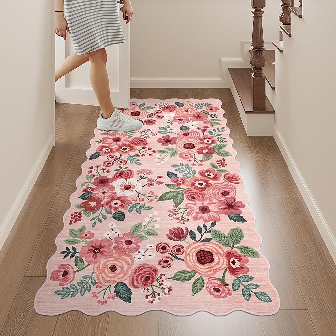 DUKINO 2x4 Washable Runner Rugs, Non Slip Floral Print Entryway Rug - Image 4