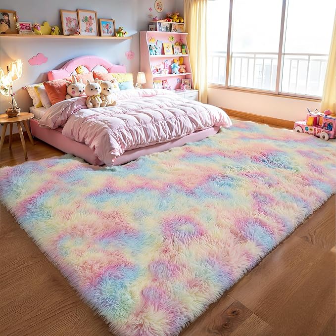 Fluffy 9x12 Large Area Rugs for Girls Bedroom Living Room, Rainbow Soft - Image 7