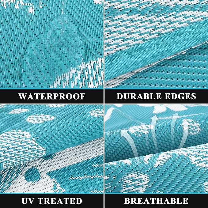 Pauwer Waterproof Outdoor Rug 6x9, Reversible Plastic Straw Patio Camping Rug - Image 3