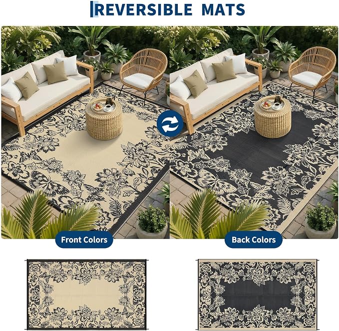 Garvee 5’x8’ Waterproof Patio Outdoor Rug, Outdoor Plastic Straw Rug - Image 3