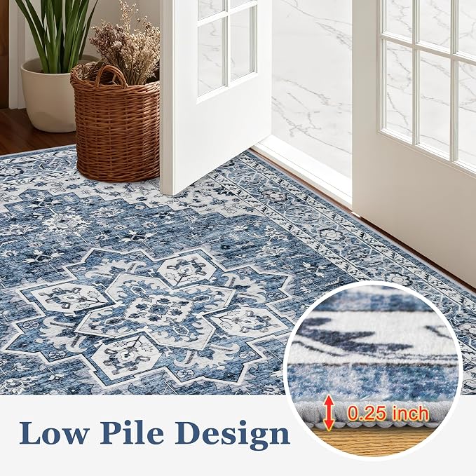 Round Area Rug for Living Room: 4 ft Washable Vintage Boho Soft Thin Circle Rug - Image 8