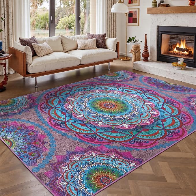Arenarug Meditation Indoor Outdoor Rug 8x10 ft Mandala Pattern Rug Boho Style - Image 2