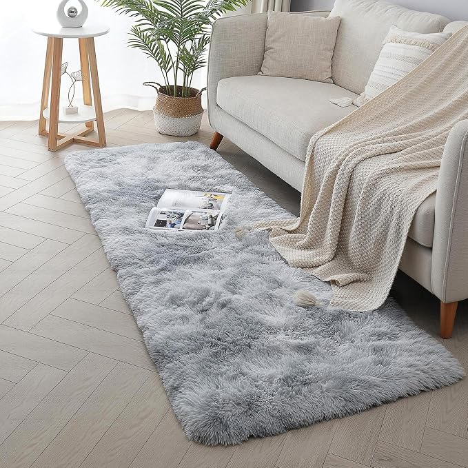 2x6 Fluffy Shag Light Grey Rug for Bedroom, Soft Fuzzy Plush Washable Non Slip - Image 6