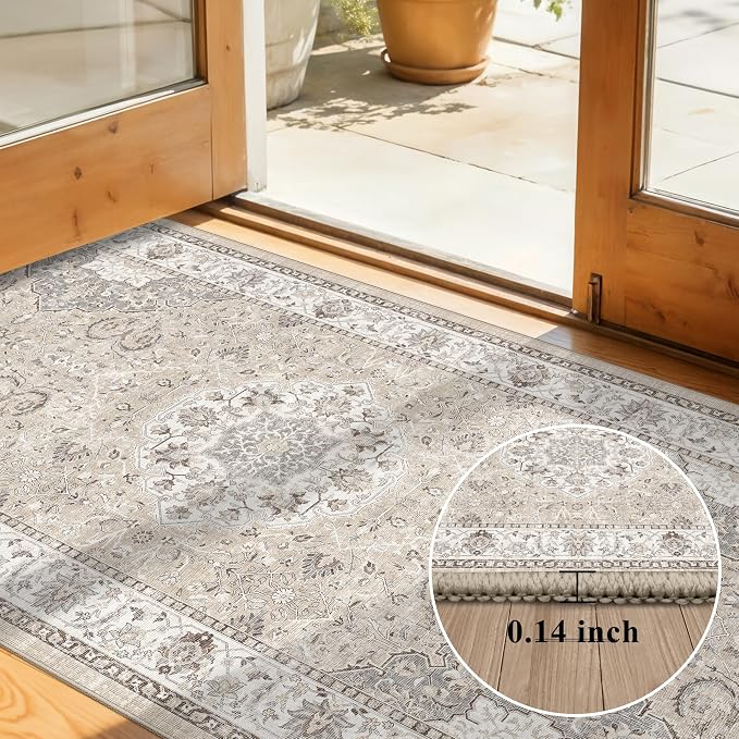 Washable 2x5 Hallway Runner Rug: Vintage Water Resistant Kitchen Entryway Rug - Image 4
