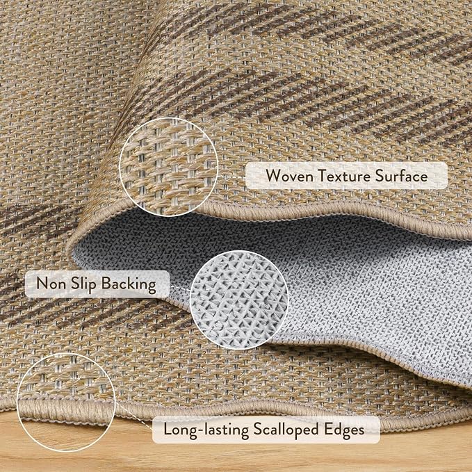 LIVEBOX Scalloped Washable 2x8 Kitchen Runner Rug, Easy Jute Geometric Tan Rugs - Image 5