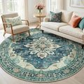 RELEANY Area Rugs Round 6ft Washable Non-Slip, Floral Vintage Distress by RELEANY