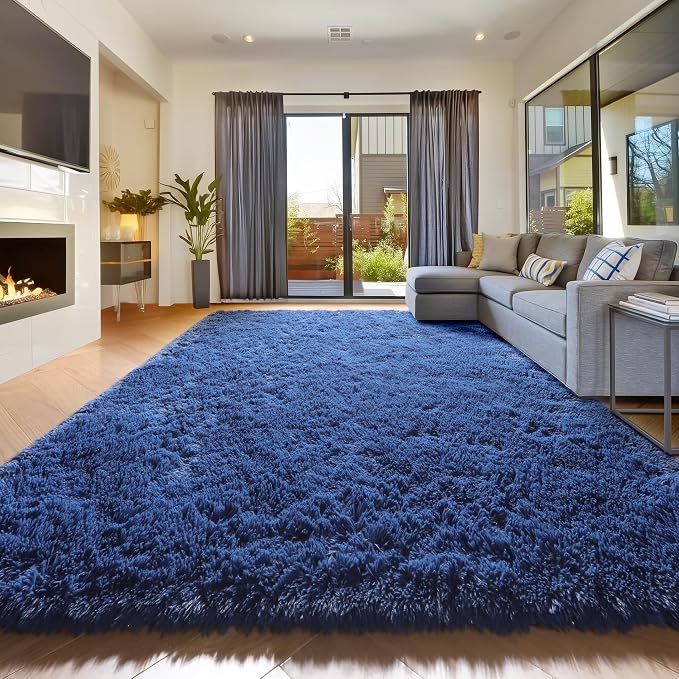 Amdrebio Navy Blue Area Rugs for Boys Bedroom, 5x8 Shag Fluffy Furry Plush Rug - Image 7