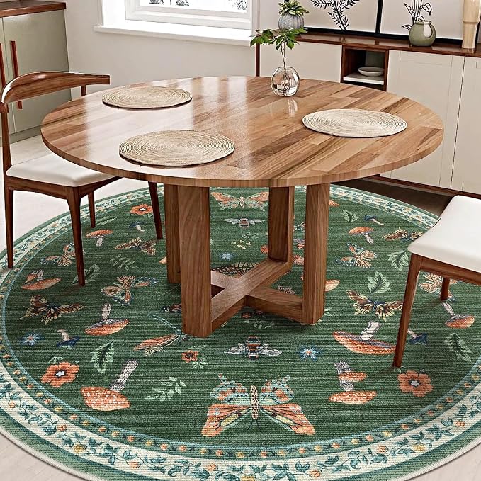 Mushroom Insect 7ft Round Rug Washable Non-Slip Soft Ultra-Thin Large Boho - Image 2