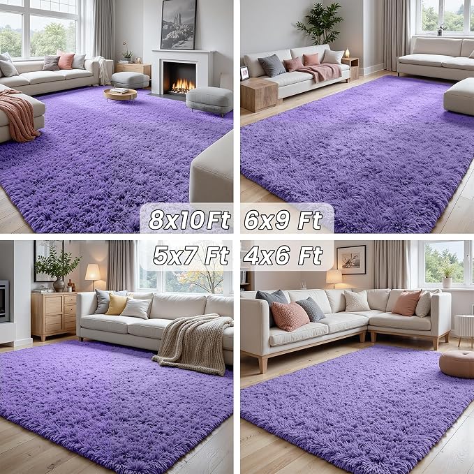 6x9 Area Rugs for Living Room Rug: Soft Fluffy Shag Purple Rugs for Bedroom - Image 7