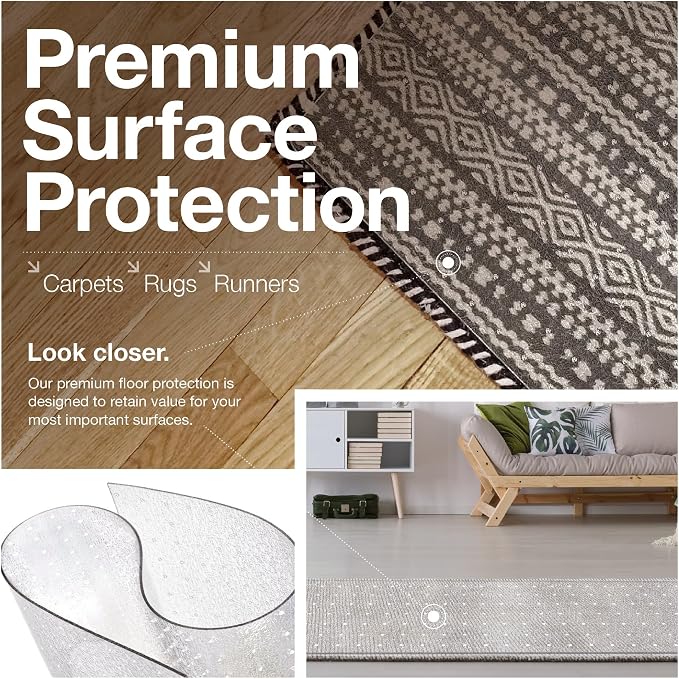 Clear Carpet Runner, USA Made, 42 x 42 Inch, 2mm Thick Cleated Vinyl, Under - Image 4